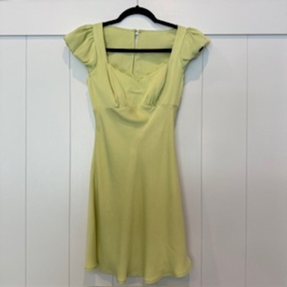 Lush Mini Dress Square Neck Puff Sleeve Cutout Back A-Line Green XS